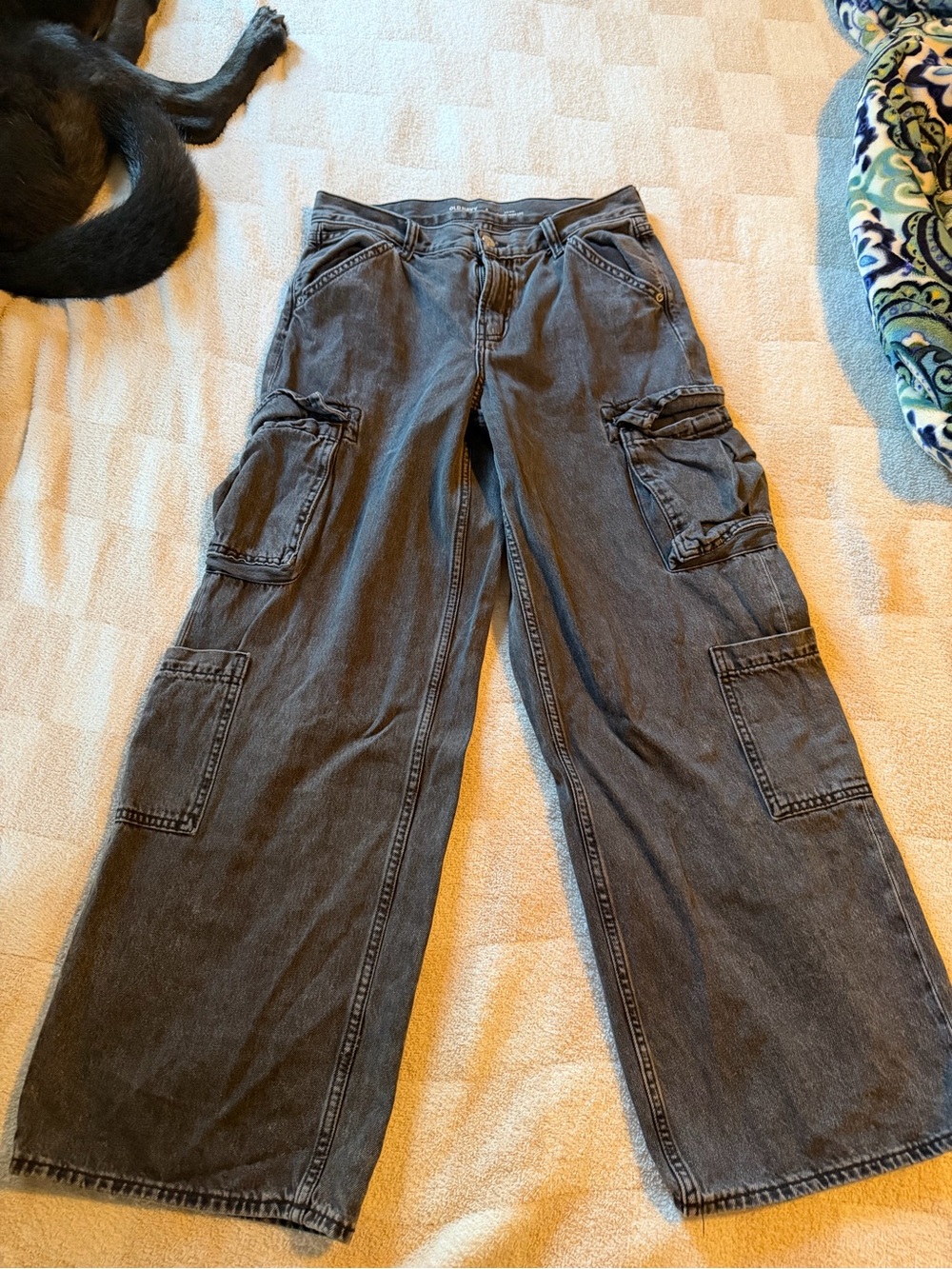 Women’s Black Cargo Jeans - Wide Leg Utility Pants